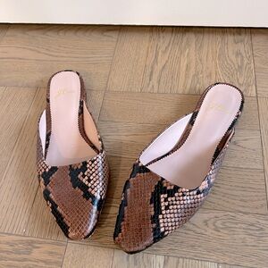 J Crew Mules - snake skin pattern